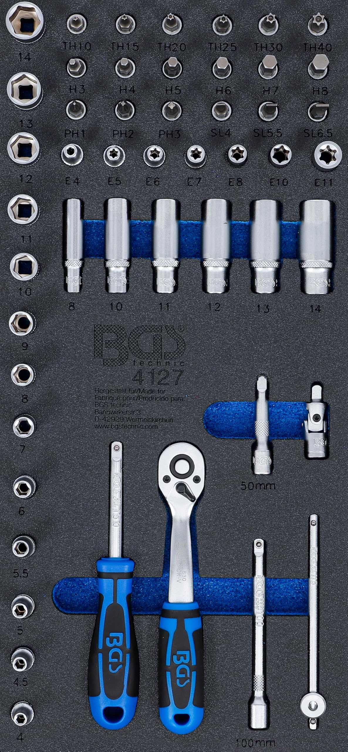 BGS 4127 | Tool Tray 1/3: Socket Set | 6.3 mm (1/4 ") | 50 pcs.