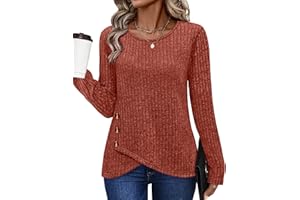 XIEERDUO Tunic Sweaters for Women Long Sleeve Shirts Crew Neck Tops with Buttons Fall Fashion Outfits Winter Clothing