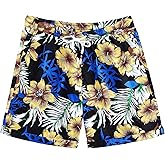 JOGAL Men's Hawaiian Beach Shorts Summer Casual Tropical Flower Flat Front Aloha Shorts with Pocket