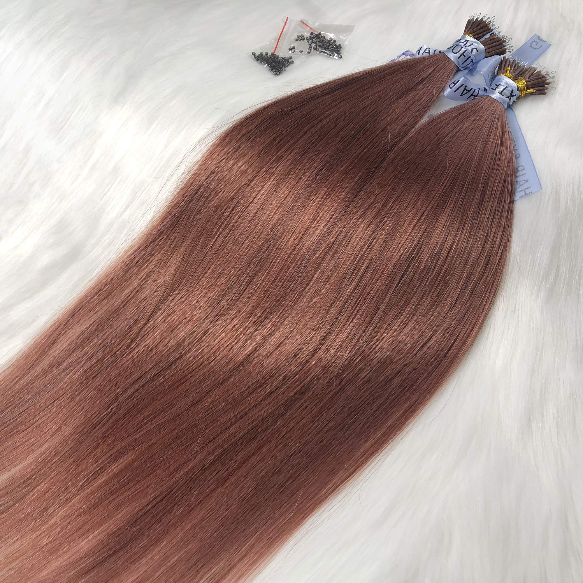 GOOFIT Nano Tip Hair Extensions Nano Beads Human Hair Remy Hair Nano Ring - 1g/s, 50s/pack - (20" #33 Dark Auburn)