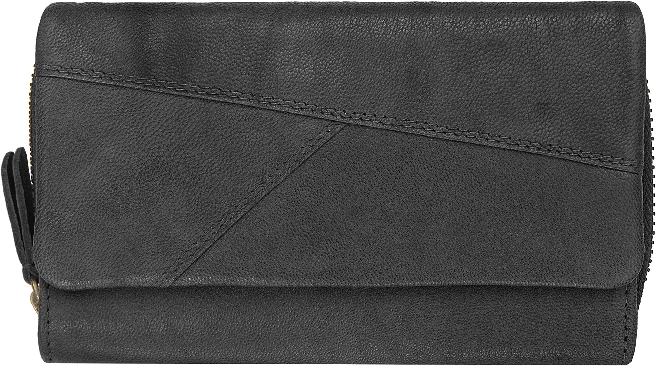 Prime HideSoft Leather Flapover Purse - Matt Black Womans Designer Compact Wallet RFID Blocking Trifol