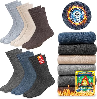 Chaussettes Chaudes pour Hommes et Femmes - Chaussettes d’Hiver Thermiques, Lot de 6 Paires, 43-46