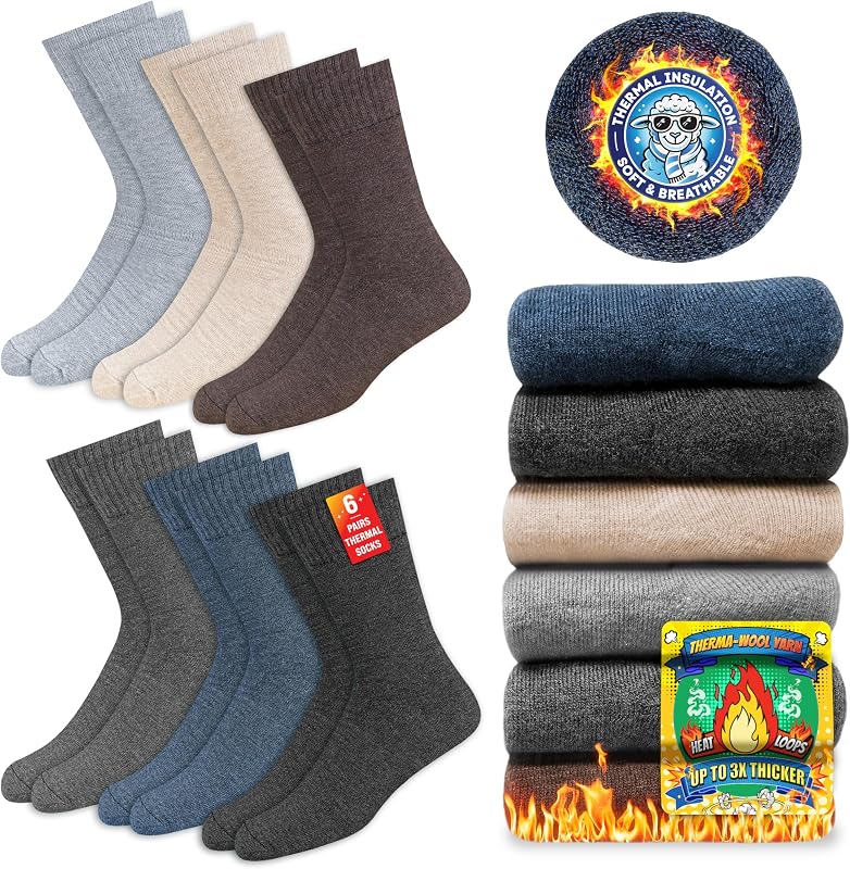 Thermosocken für Herren und Damen - Warme Wintersocken, 6er Pack, 43-46