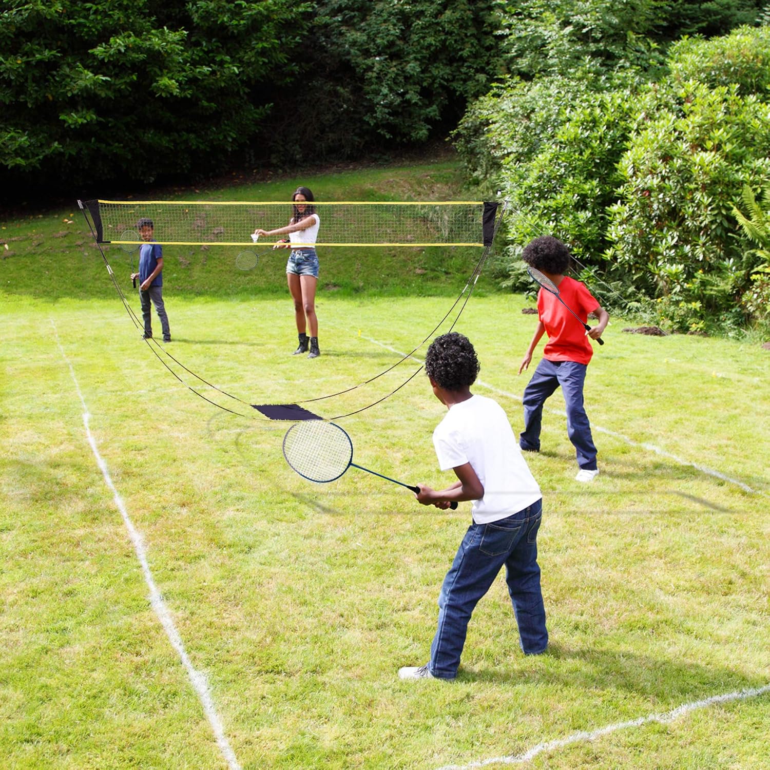 HIRALIY Complete Badminton Set, Badminton Rackets Set of 4 for Outdoor Backyard Games, Includes 1 Portable Badminton Net, 4 Rackets, 12 Plastic Shuttlecocks, 4 Replacement Grip Tapes and 1 Carry Bag : Sports & Outdoors