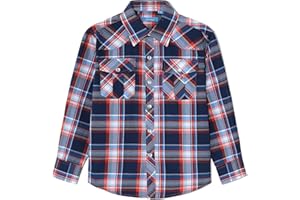 CHEERBOY Boy's Toddler Kids Casual Long Sleeve Western Pearl Snap Button Up Plaid Shirt 4-16 Years