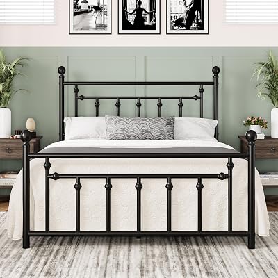 Allewie 14 Inch Queen Size Metal Platform Bed Frame with Victorian Vintage Headboard and Footboard/Mattress Foundation/Under Bed Storage/No Box Spring Needed/Easy Assembly/Noise Free/Black