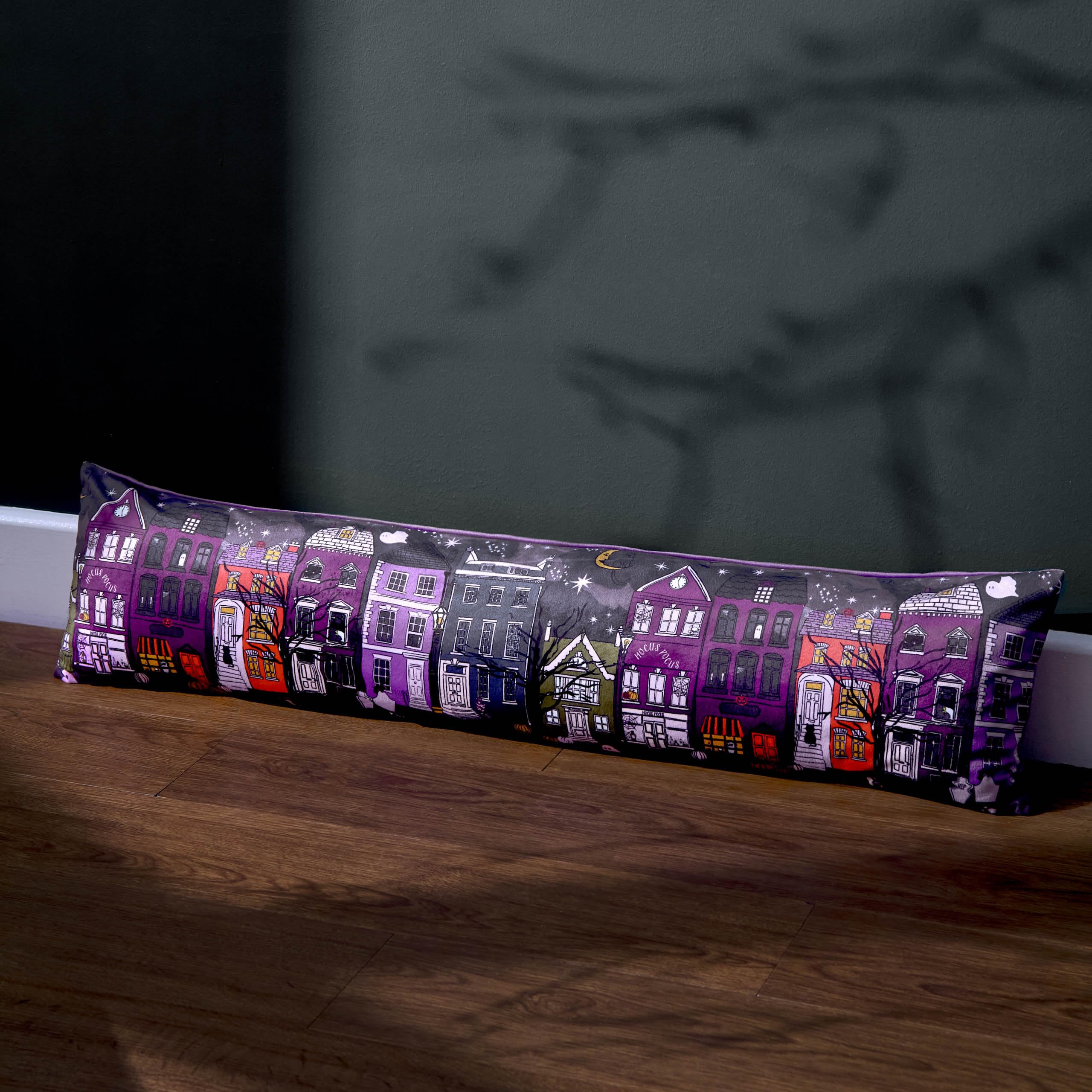 furn. Creepy Town Velvet Draught Excluder Case, Charcoal Black, 20 x 92cm