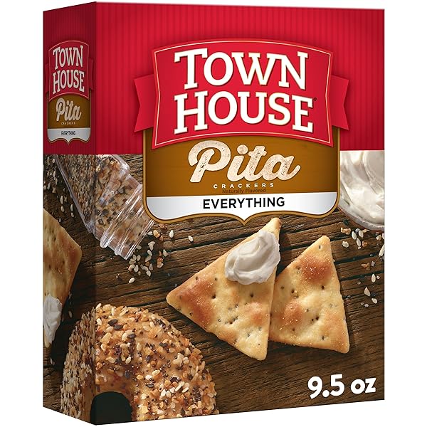 TOWN HOUSE PITA OVEN BAKED CRACKERS, PARTY SNACKS, EVERYTHING FLAVOR, 9.5OZ BOX (1 BOX)