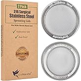 2 Pack 316 Stainless Steel One-Piece Sprouting Lids for Wide Mouth Mason Jar Ball Kerr - Strainer lids - Rust-Proof, BPA-free