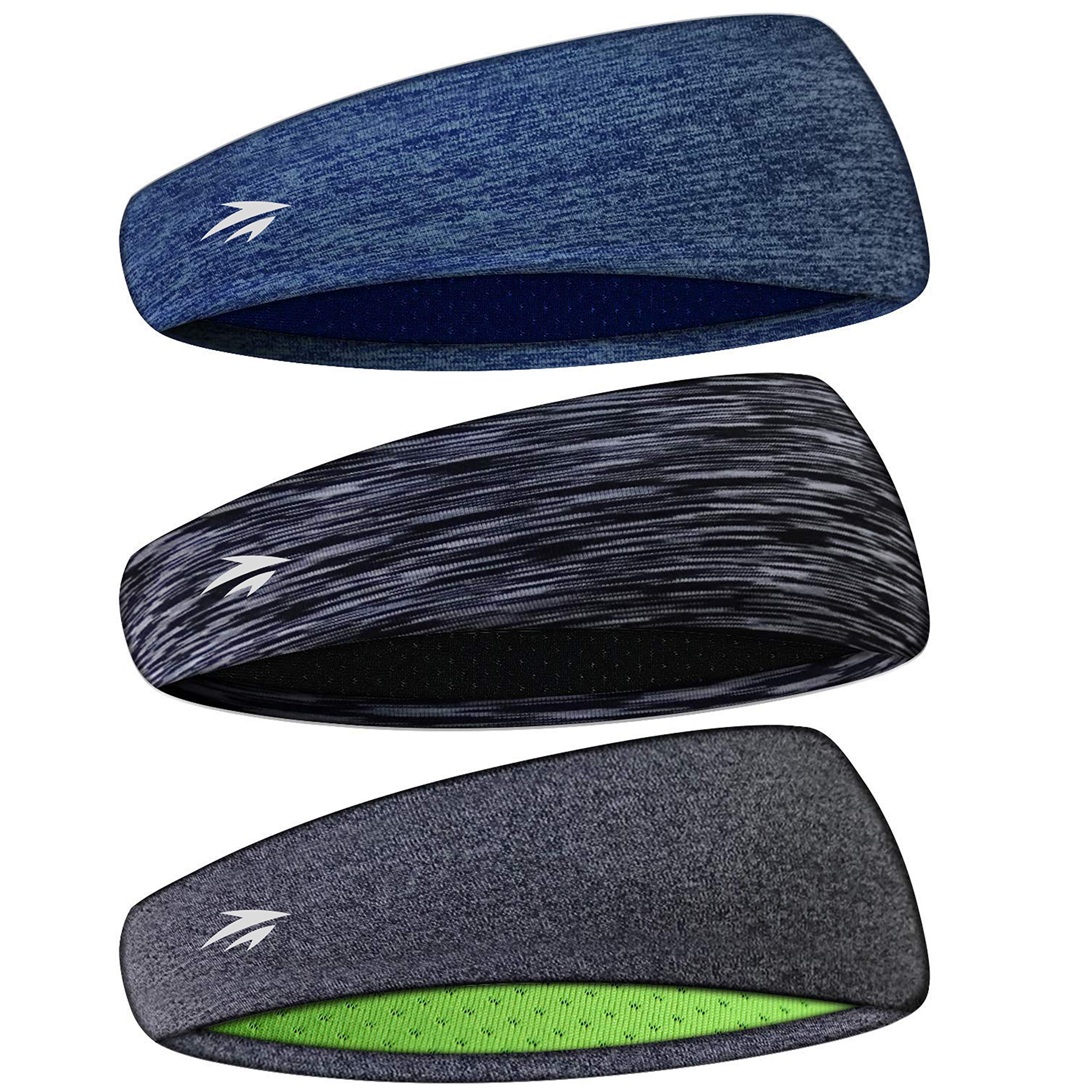 Zollen Mens Headbands 3 Packs Guys Sweatband and Sports Headband for Men for Running, Cross Training, Racquetball, Working Out