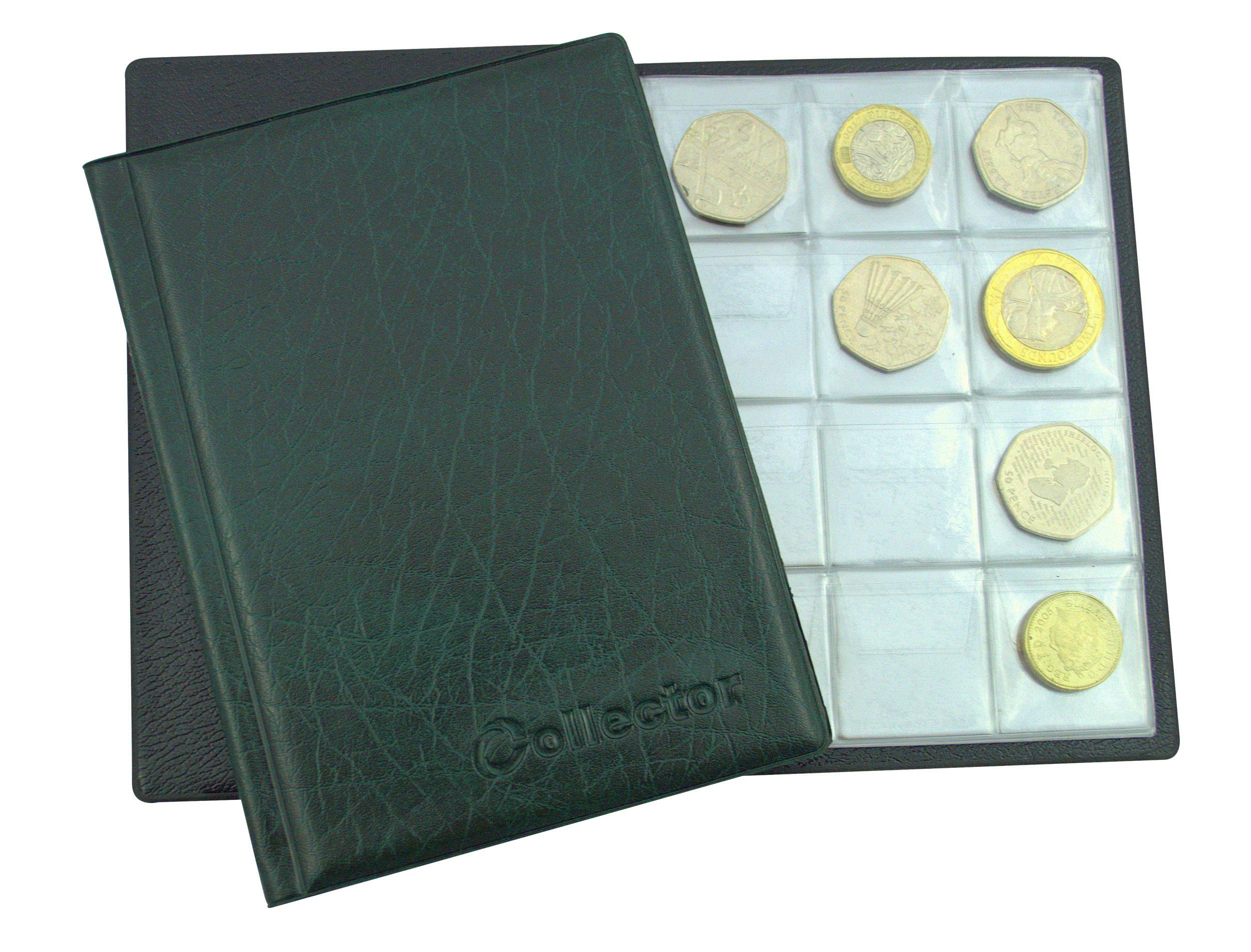 COLLECTOR - Coin album for 96 medium sized coins such as A-Z 10 Pence 10p 50p 50 Pence £1 €1 €2 or others - MULTICHOICE (Green)