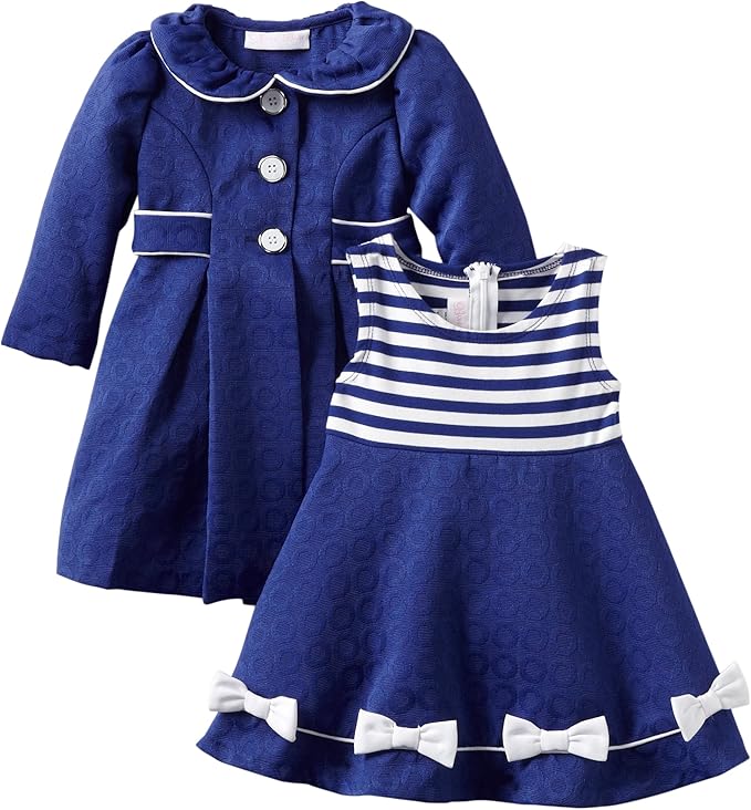 Bonnie Baby Girls' Navy Coat Set, Blue, 24 Months Infant