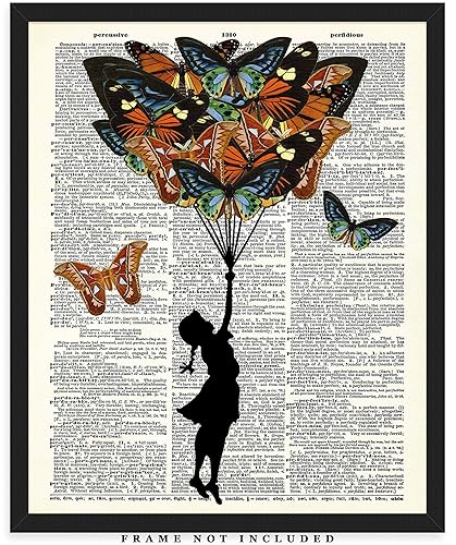 Amazon Com Girl With Butterfly Balloons Dictionary Wall Art Print