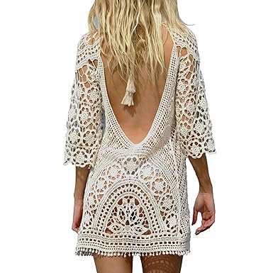 Womens Bathing Suit Cover Up For Swimwear Crochet Lace Beach Dress