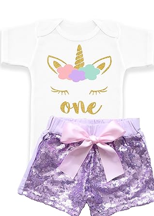Nyla Marie Kids Unicorn 1st Birthday Baby Girl Sequin Shorts First