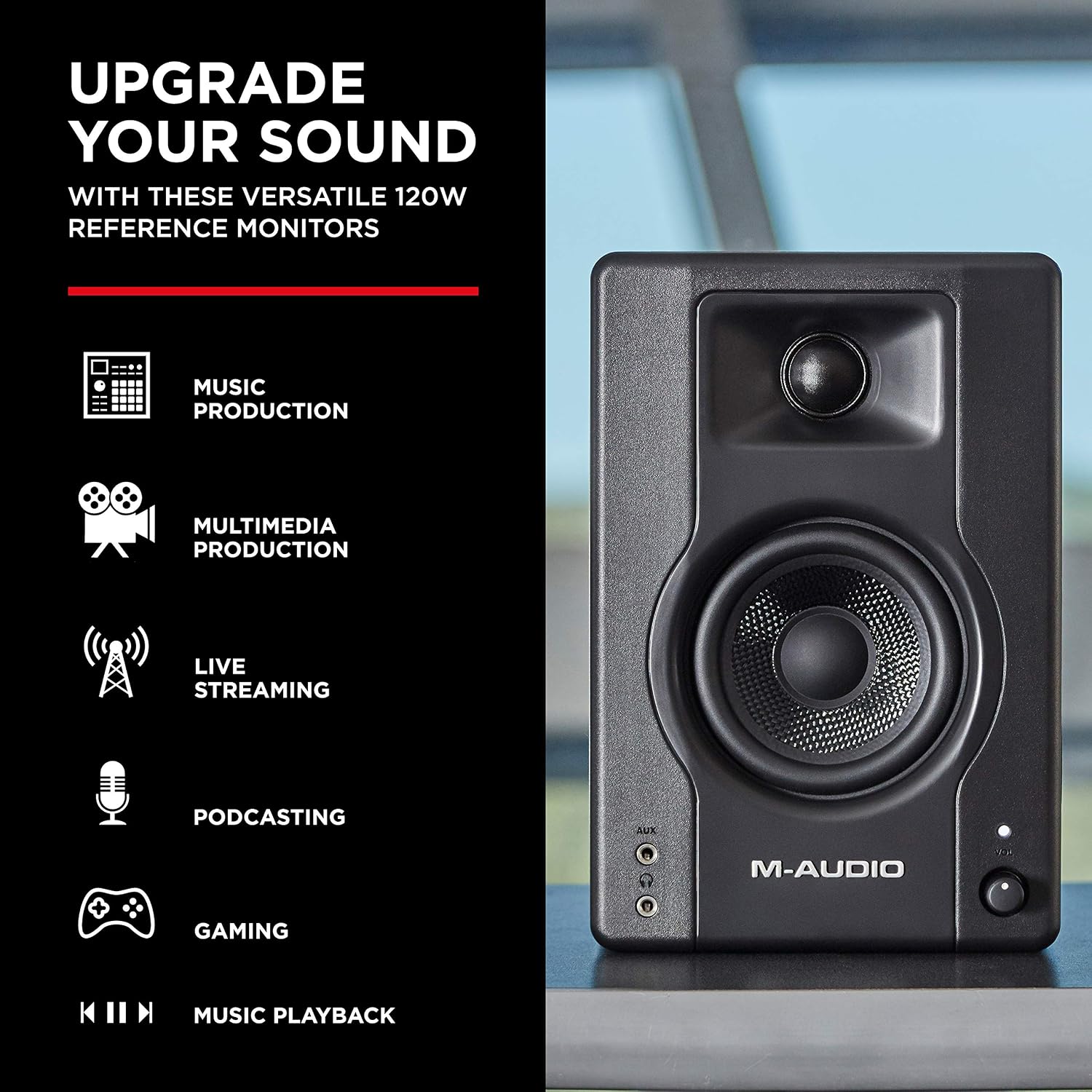 M-Audio BX3 - 120-W Powered Desktop Computer Speakers / Studio Monitors for Gaming, Music Production, Live Streaming and Podcasting (Pair) - Image 3