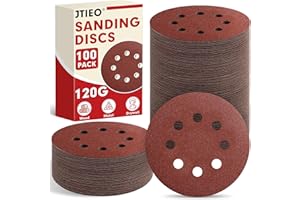 JTIEO 5 Inch Sanding Discs – 100 PCS 120 Grit Sandpaper Assortment, Hook & Loop Orbital Sander Pads, Round Sanding Pads for Random Orbital Sanders