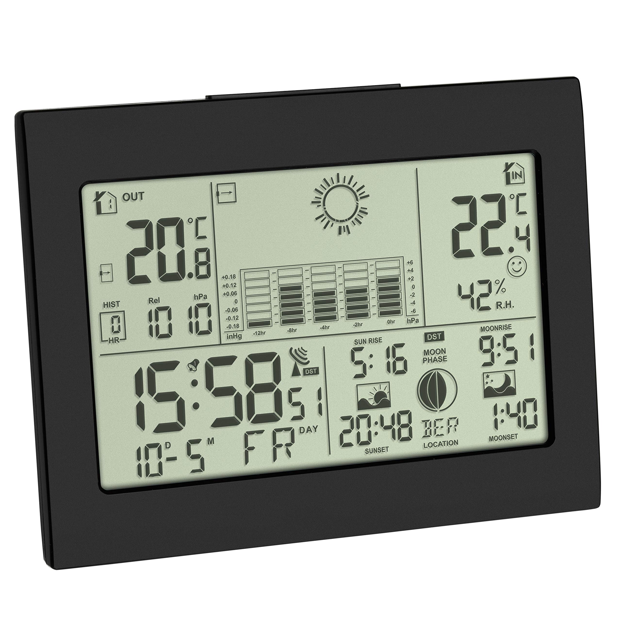 TFA Dostmann Horizon 35.1155.01 Wireless Weather Station with Outdoor Sensor Weather Forecast with Radio Controlled Clock Black