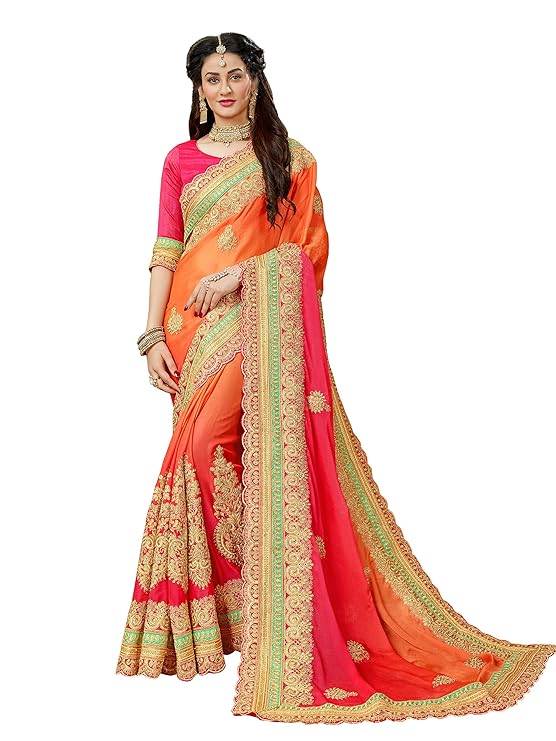 Women's Chiffon Saree with Blouse Piece (MN360, Multicolour)