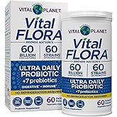 Vital Planet - Vital Flora Ultra Daily Probiotic 60 Billion CFU, 60 Diverse Strains, 7 Organic Prebiotics, Immune Support, Digestive Health Shelf Stable Probiotics for Women and Men 60 Capsules