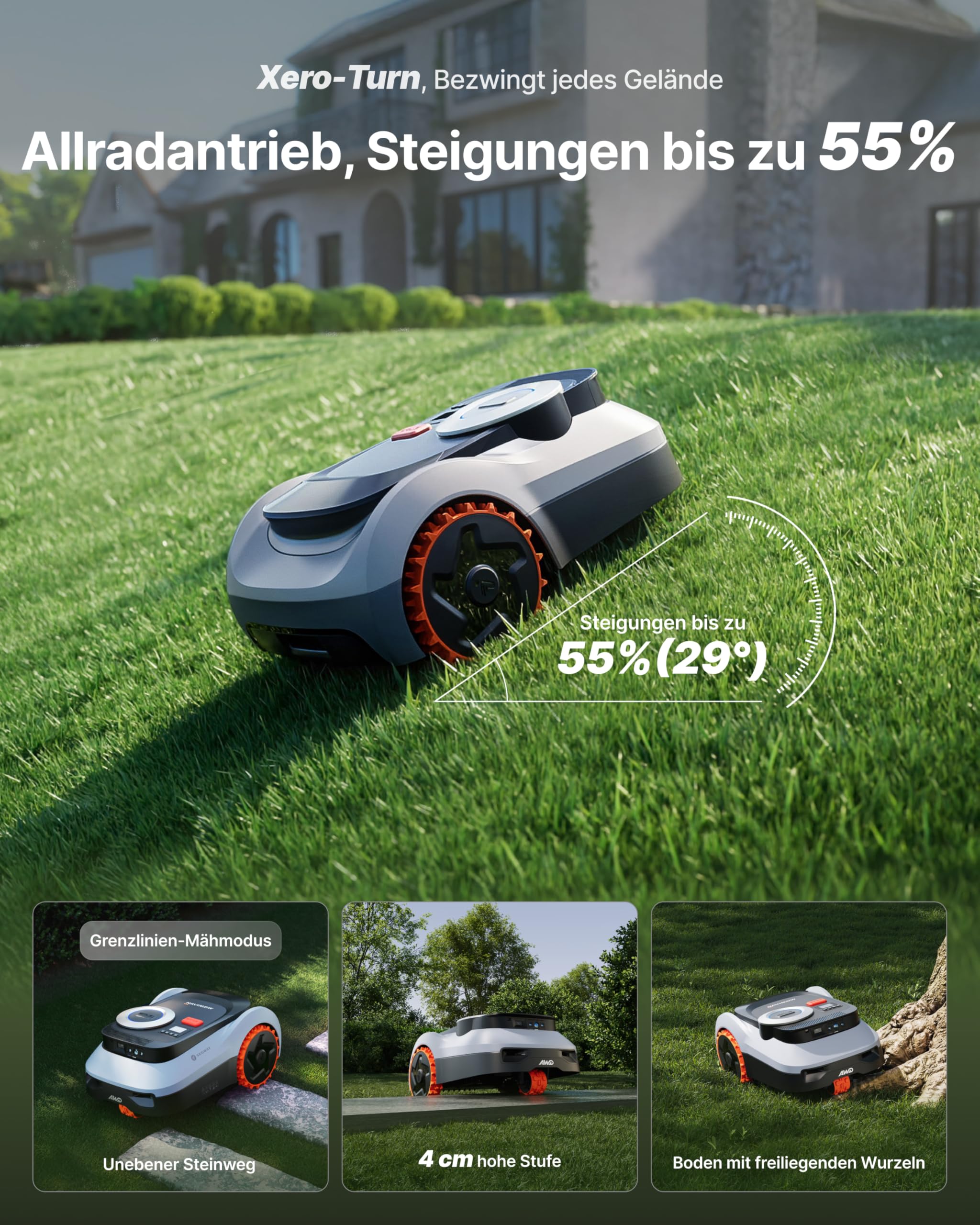 Segway Navimow i210 LiDAR Pro Mähroboter mit Garage M für 1000 m², LiDAR+Vision+NRTK Tri-Fusion-Positionierung, Xero-Turn AWD für 55% Steigungen, Auto-Kartierung (Getrennt versandt Werden) 4