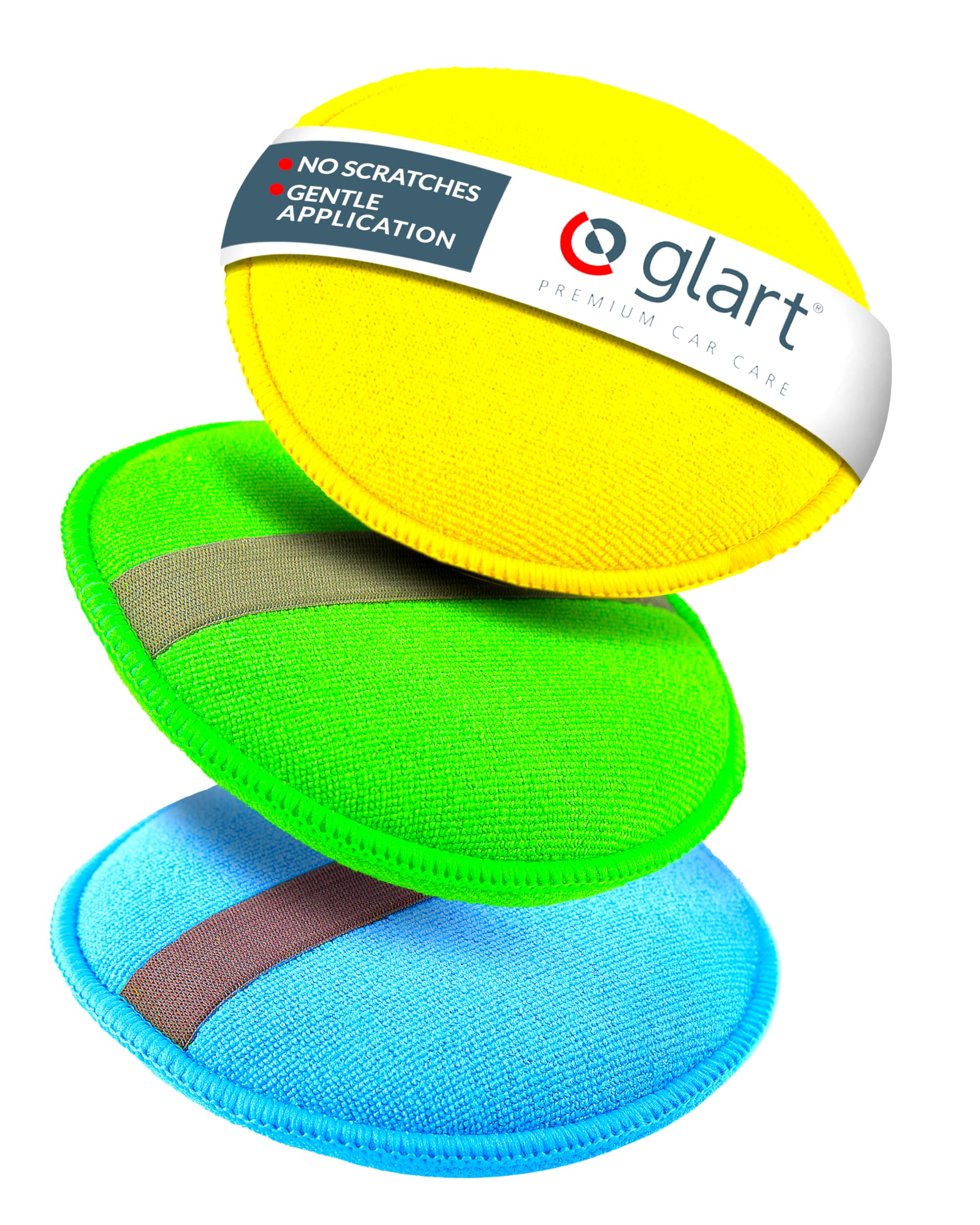 Glart 43PP Microfiber Polishing Pad Set - 3 pcs round 130x25 mm - for car polish, wax, paint cleaner, sealant - manual use for car detailing, plastic care, interior & exterior maintenance.