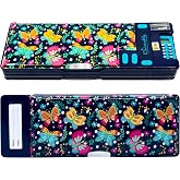Decorably Butterfly Pop Up Pencil Case with Calculator Pen Slots for Girls | 10.2x3.5x1.2in Multifunction Pencil Box with Sharpener, Mini Eraser Drawer &amp; Dual Magnetic Closures, Back to School Gift