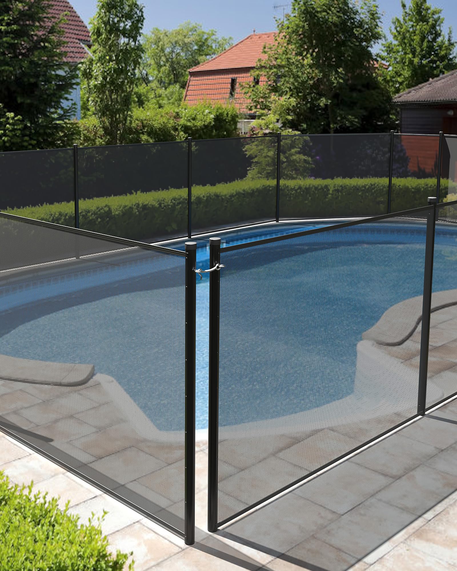 Photo 1 of 4 X 48 Ft Swimming Pool Fence for Inground and Above Pool, 320GSM Durable Teslin Mesh Removable Safety Pool Fence with Aluminum Tubes for Backyard Garden Pool