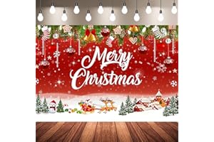 ALOVYY 7x5ft Christmas Backdrop Merry Christmas Red Photography Backdrop Winter Snow Scene Xmas Tree Background Family Holiday Party Decor Photo Banner Props