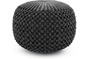SIMPLIHOME Renee 20 Inch Boho Round Pouf in Slate Grey Velvet Fabric, For the Living Room, Bedroom and Kids Room