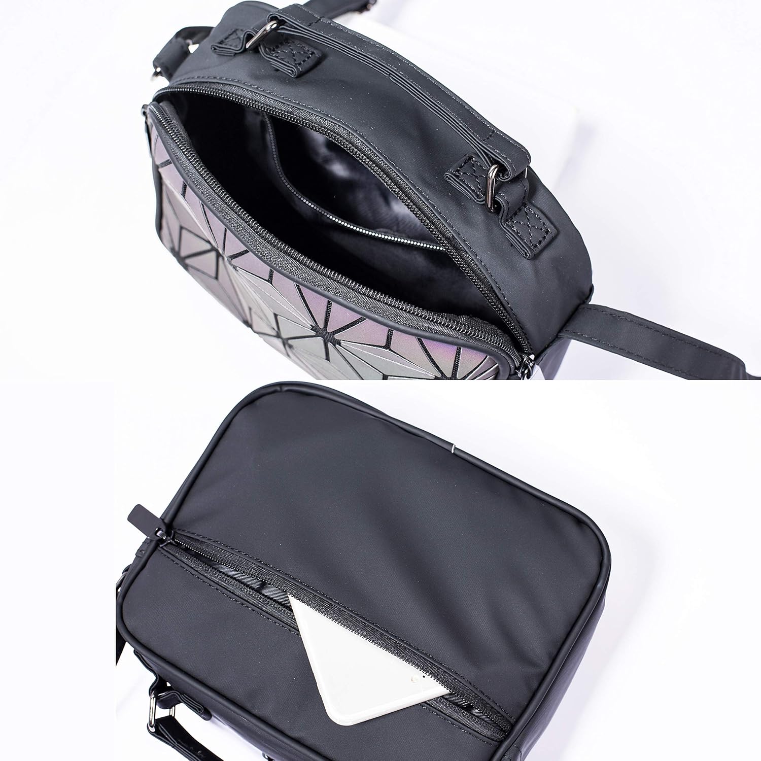 RANSUU Geometric Holographic Crossbody Purses and Handbags for Women Luminous Top-handle Bag Flash Reflective Messenger Clutch Bag Hologram Shoulder Bag with Shard Lattice Design - Image 5