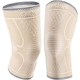 CAMBIVO 2 Pack Knee Brace, Knee Compression Sleeve for Men and Women, Knee Support for Running, Workout, Gym, Hiking, Sports (Beige,Medium)