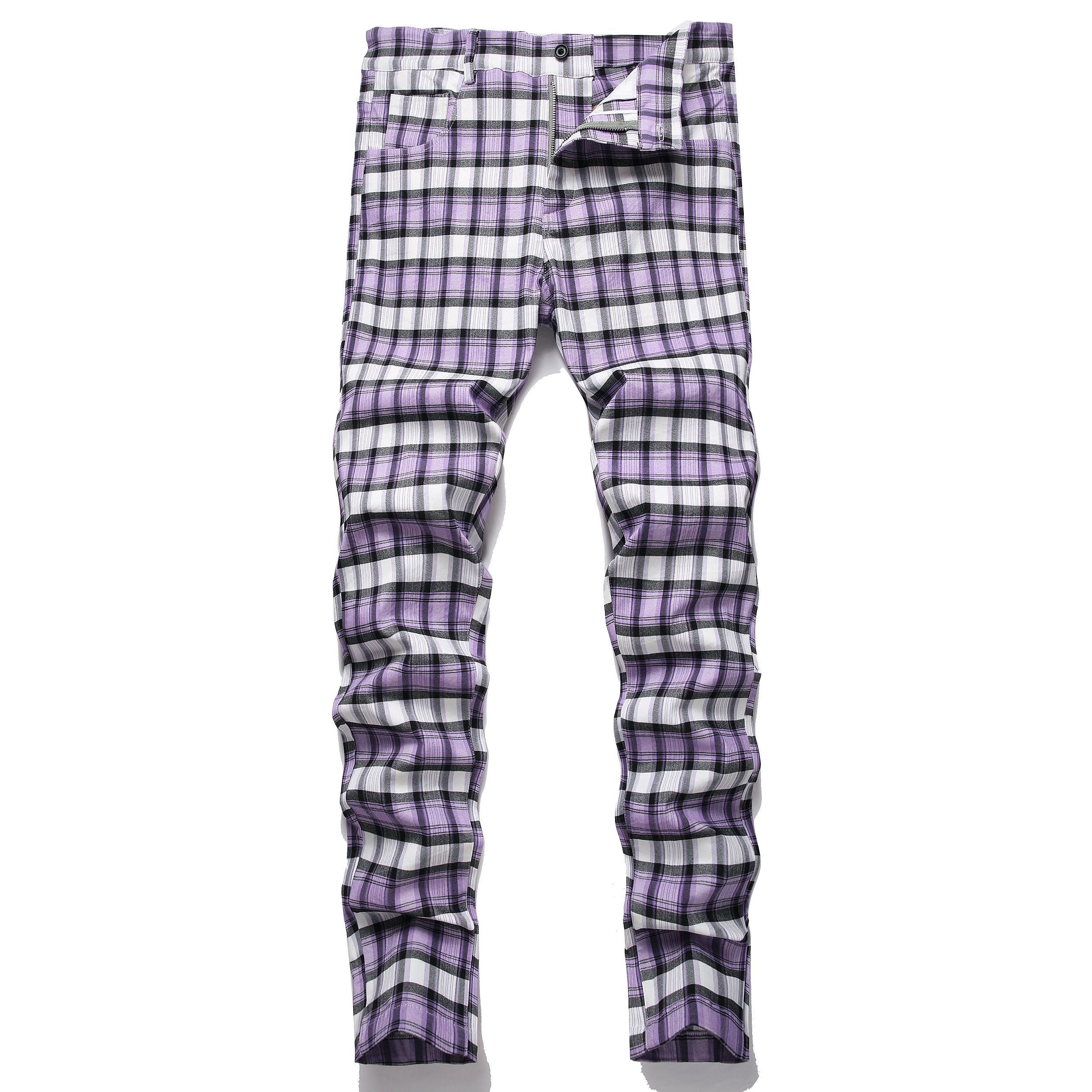 Photo 1 of JE&NS Men's Stretch Slim Fit Flat-Front Casual Skinny Chinos Plaid Dress Pants(T24,32)