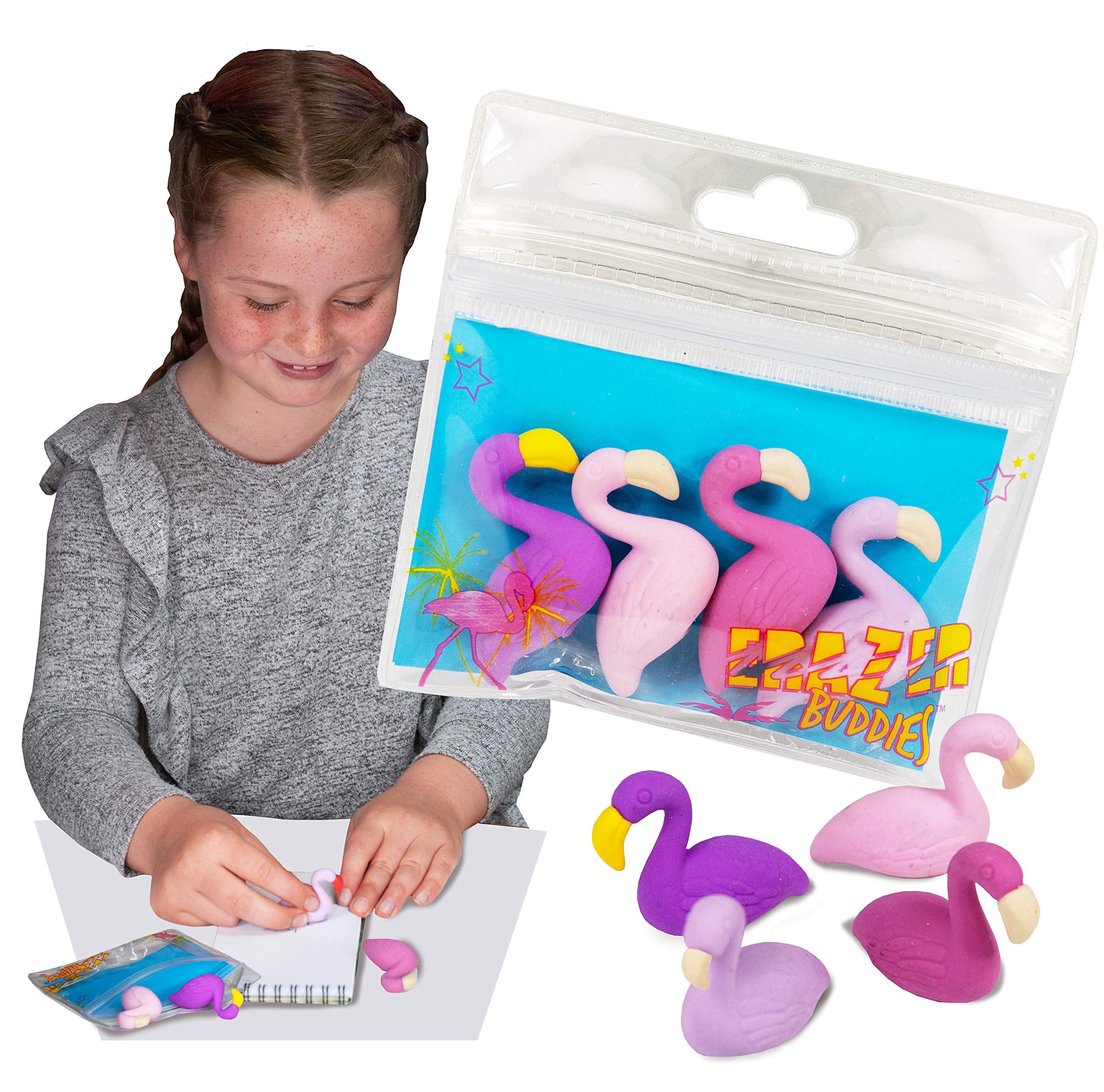Eraser Buddiez - Flamingo from Deluxebase. Multipack Cute Rubber Stationary Set, Colourful Novelty Erasers for Office, Classroom Essentials and School Supplies.