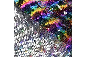 VACVELT Flip Sequin Fabric by The Yard, Half Yard Reversible Sequin Fabric, Rainbow + Silver Glitter Fabric Sparkly Mermaid Sequin Fabric for Graffiti, Bridal Dress, Wedding Decorations, Sewing