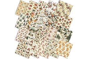 FuWeave 60 Pcs 10 x 10 Inch Vintage Christmas Quilting Fabric Christmas Fat Squares Patchwork Precut Gingerbread Man Santa Snowman Fabric Bundles for Xmas Winter Quilting Crafting DIY Craft Sewing