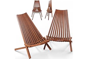 Melino 2PCS Wooden Folding Tamarack Chairs, FSC Certified Acacia Low Profile Adirondack Chairs, Wood Folding Chair for Outdoor, Patio, Porch, Pool, Backyard, Garden, Balcony and Deck - Chestnut - Pair