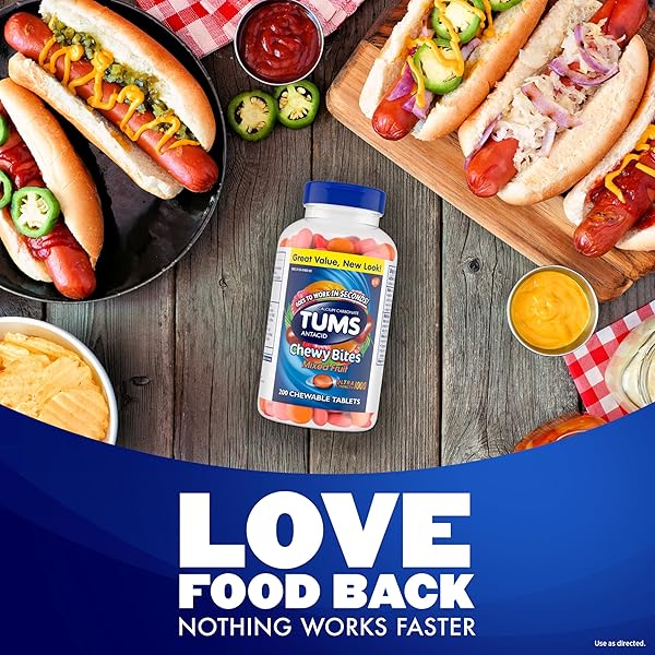TUMS CHEWY BITES CHEWABLE ANTACID TABLETS FOR ULTRA STRENGTH HEARTBURN RELIEF, GREAT FOR A SUMMER BBQ- MIXED FRUIT – 200 COUNT