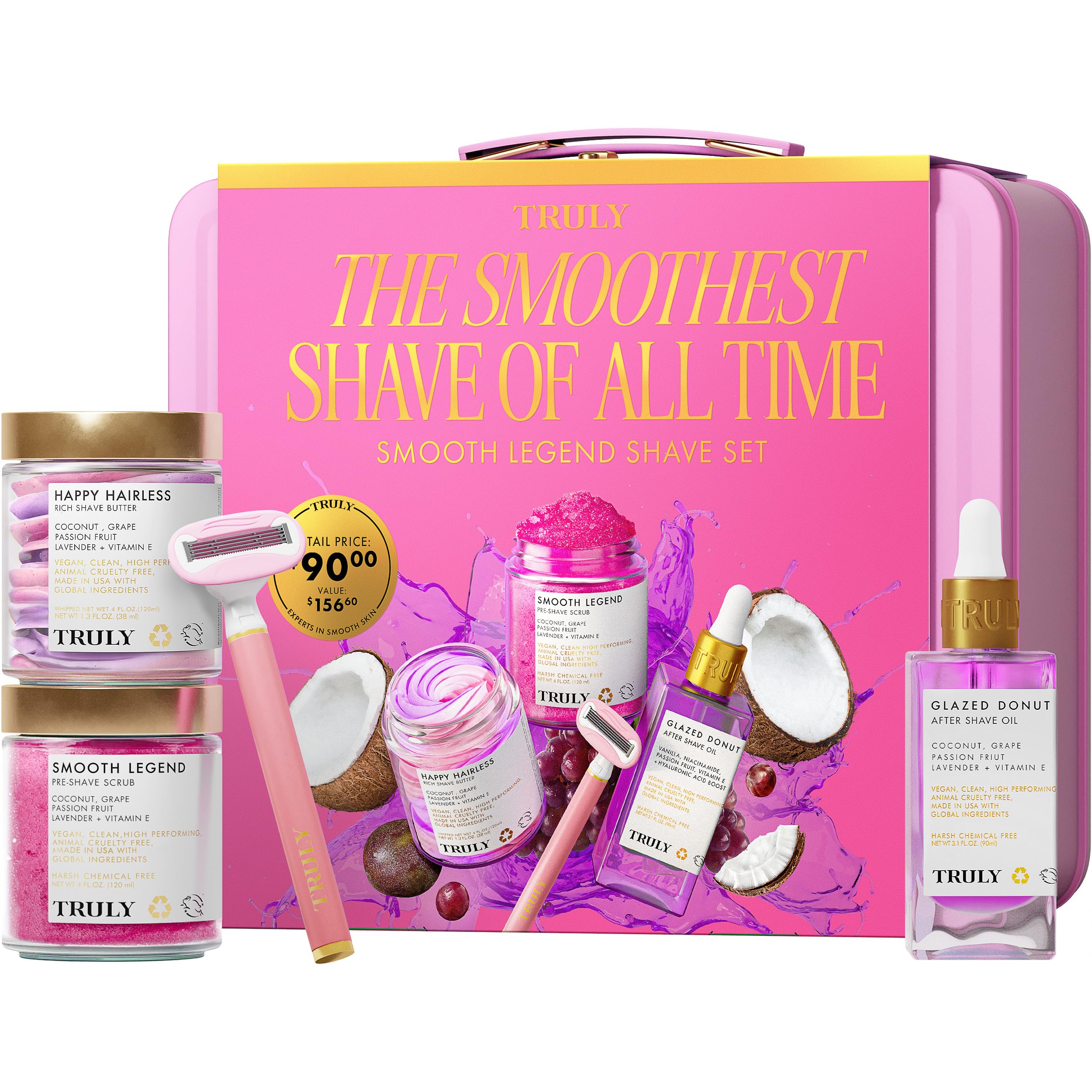 Photo 1 of Truly Beauty Ultimate Smooth Legend Shave Set | 3-Step Kit with Body Scrub, Shave Butter, After Shave Oil, Razor & Fuzzy Bag | Prevents Ingrowns & Redness | Soothing Shave Kit for Smooth Skin (5 Pc)