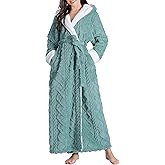 Flygo Plush Fleece Robe for Women Soft Warm Full Length Long Hooded Bathrobe with Hood Luxury Warm Housecoats