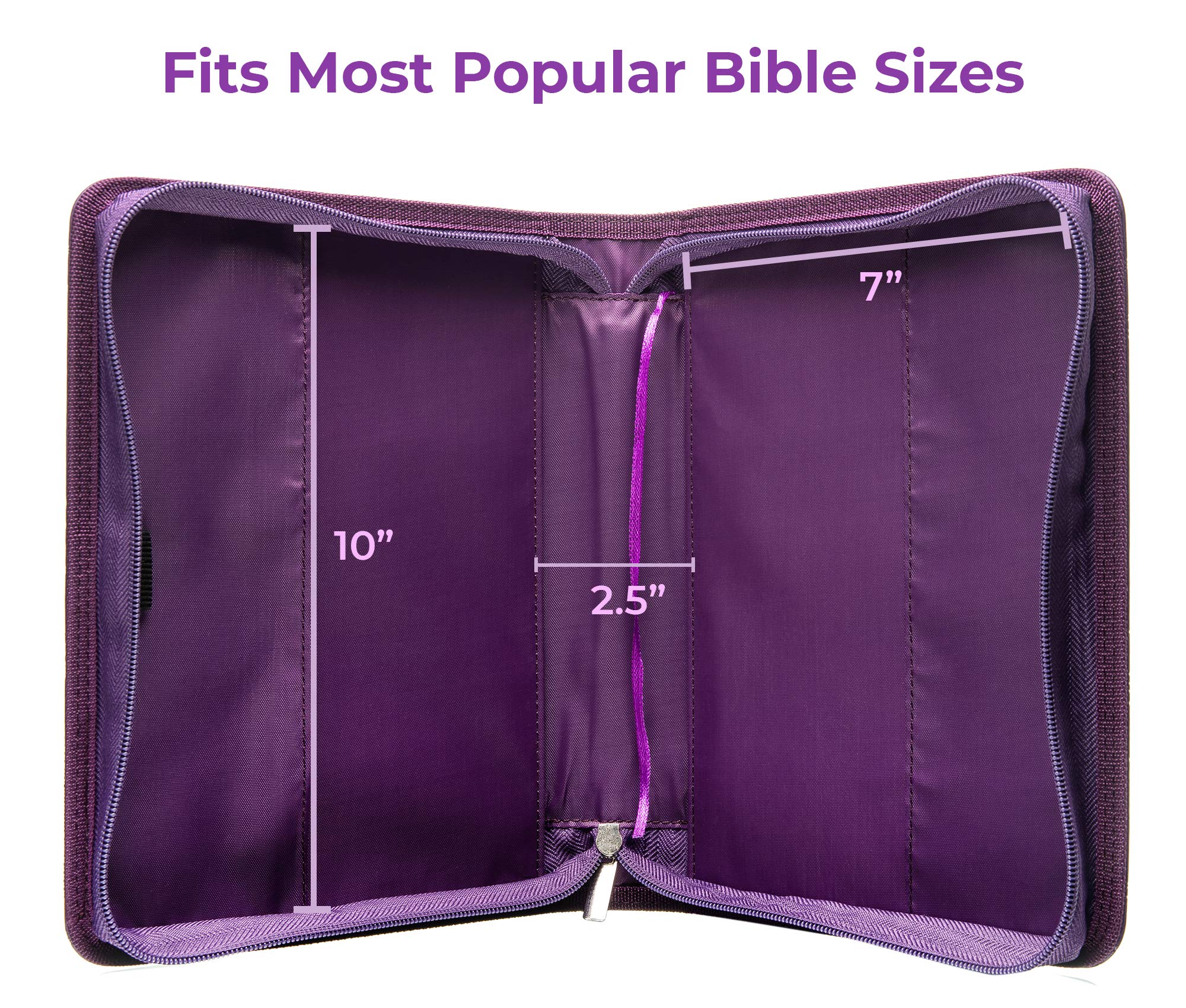 Bible Cover - Book Case in Purple with Butterflies - Blessed - Perfect Christian Gift for Women and Girls - Fits Most Popular Bible Sizes (10 x 7 x 2.5 inches) - Faux PU Leather