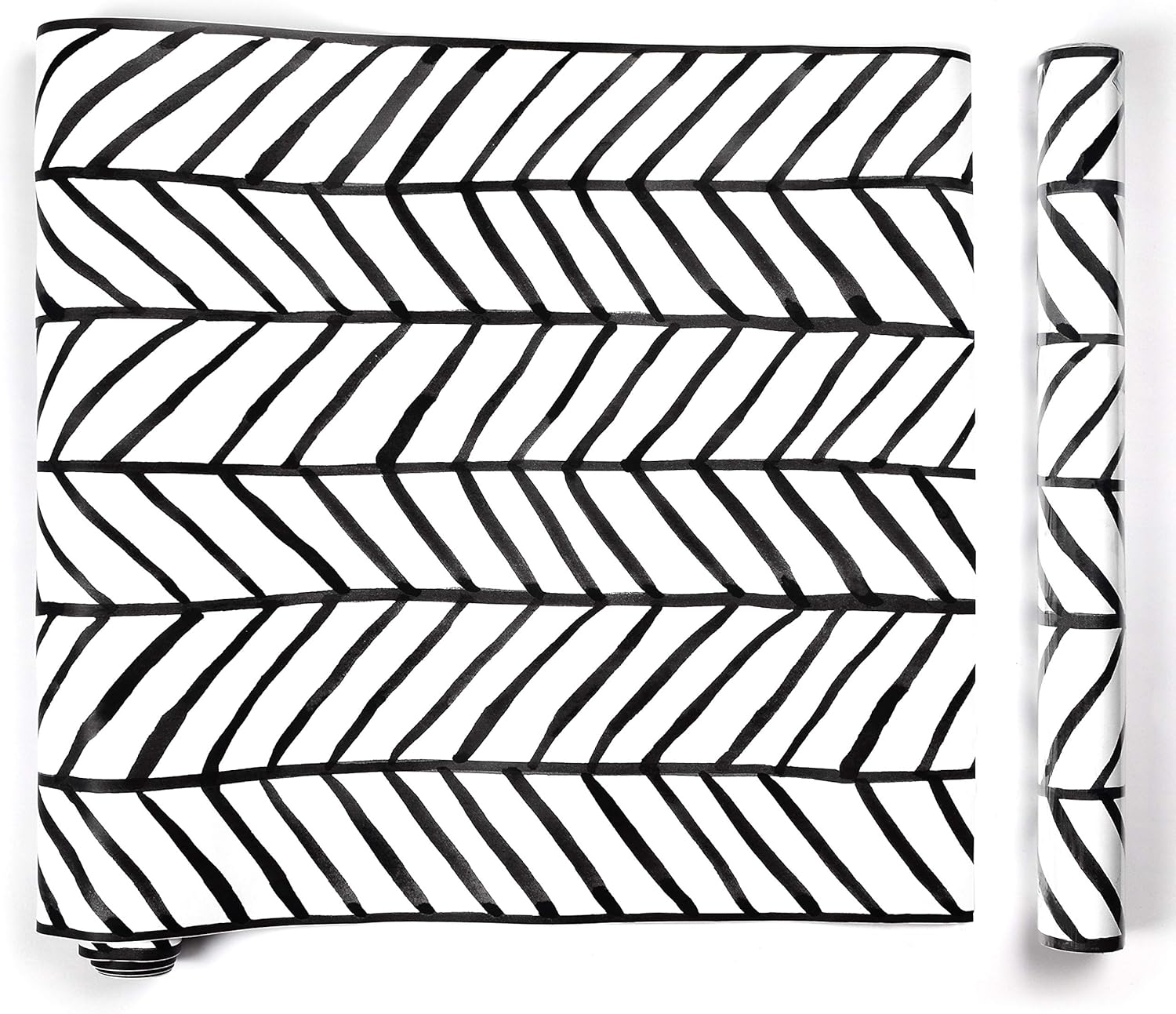 ConCus-T Frosted Geometric Wallpaper Black White Herringbone Stripes Self Adhesive Vinyl Wall Paper for Living Room Bedroom Bathroom Kitchen 44.5 × 600cm