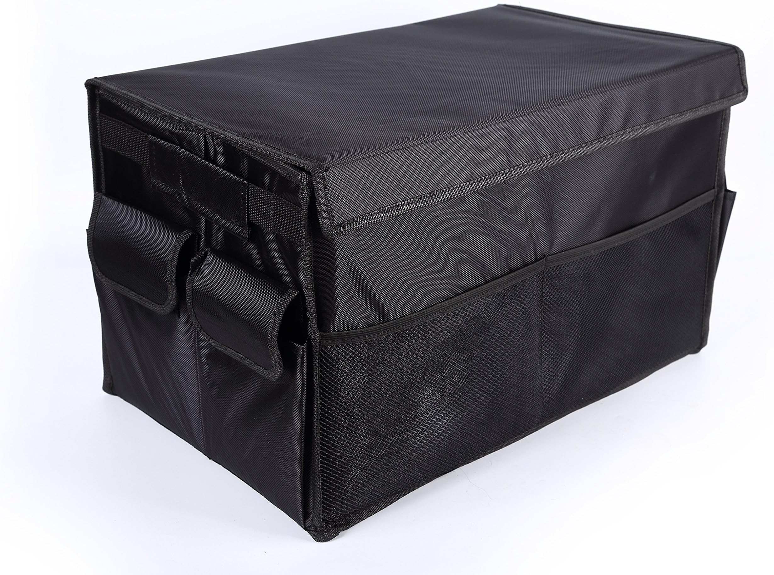 Okeyn Foldable Car Trunk Organizer Washable Waterproof Cargo Storage Box with Lid Perfect for Shopping Outdoors Camping Hiking Picnic (Black)