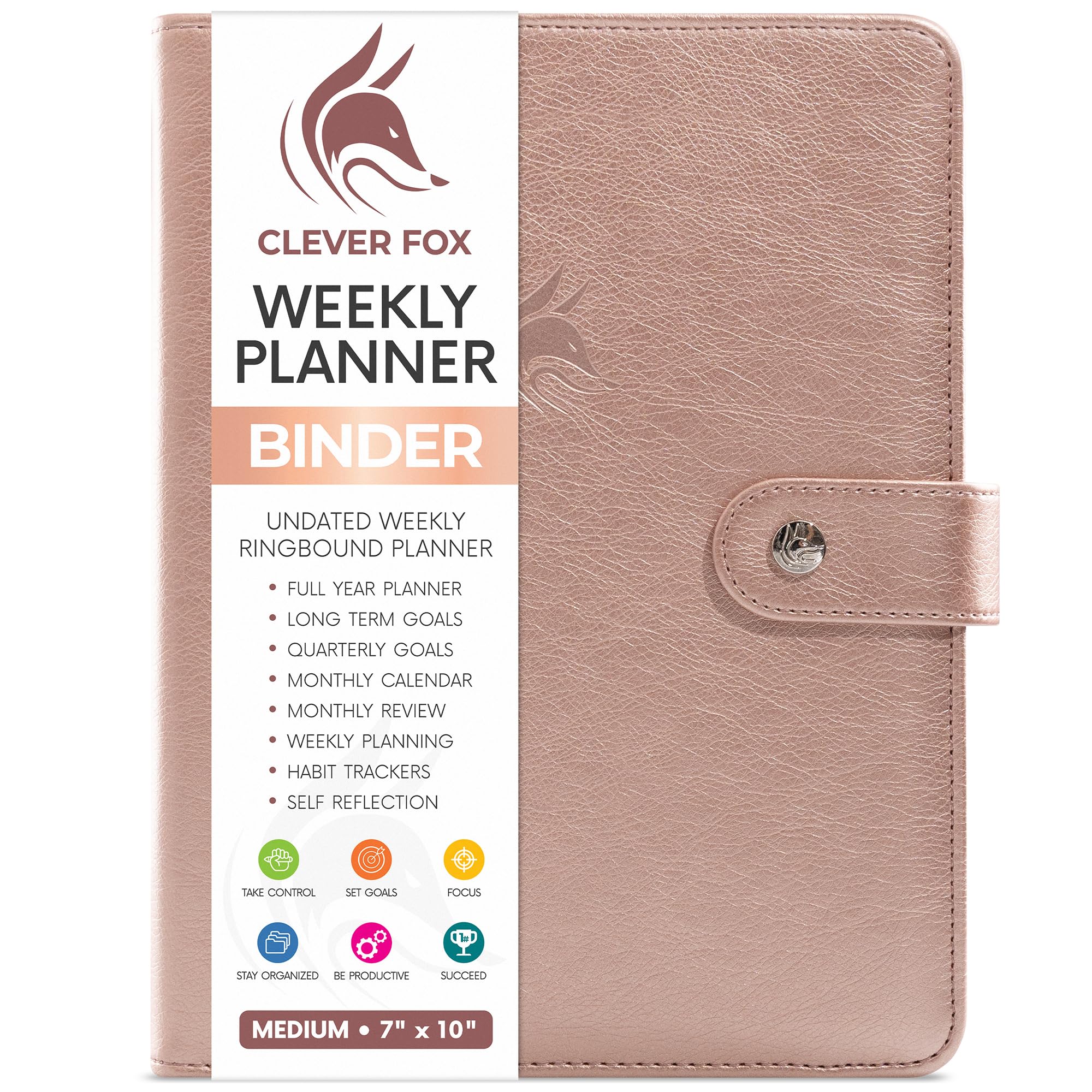 Photo 1 of Clever Fox Weekly Planner Binder – Goal Setting Planner for Time Management & Weekly Tasks – Work & Life Organizer with To Do List & Habit Tracker – Undated, 7? x 9? Hardcover (Rose Gold)