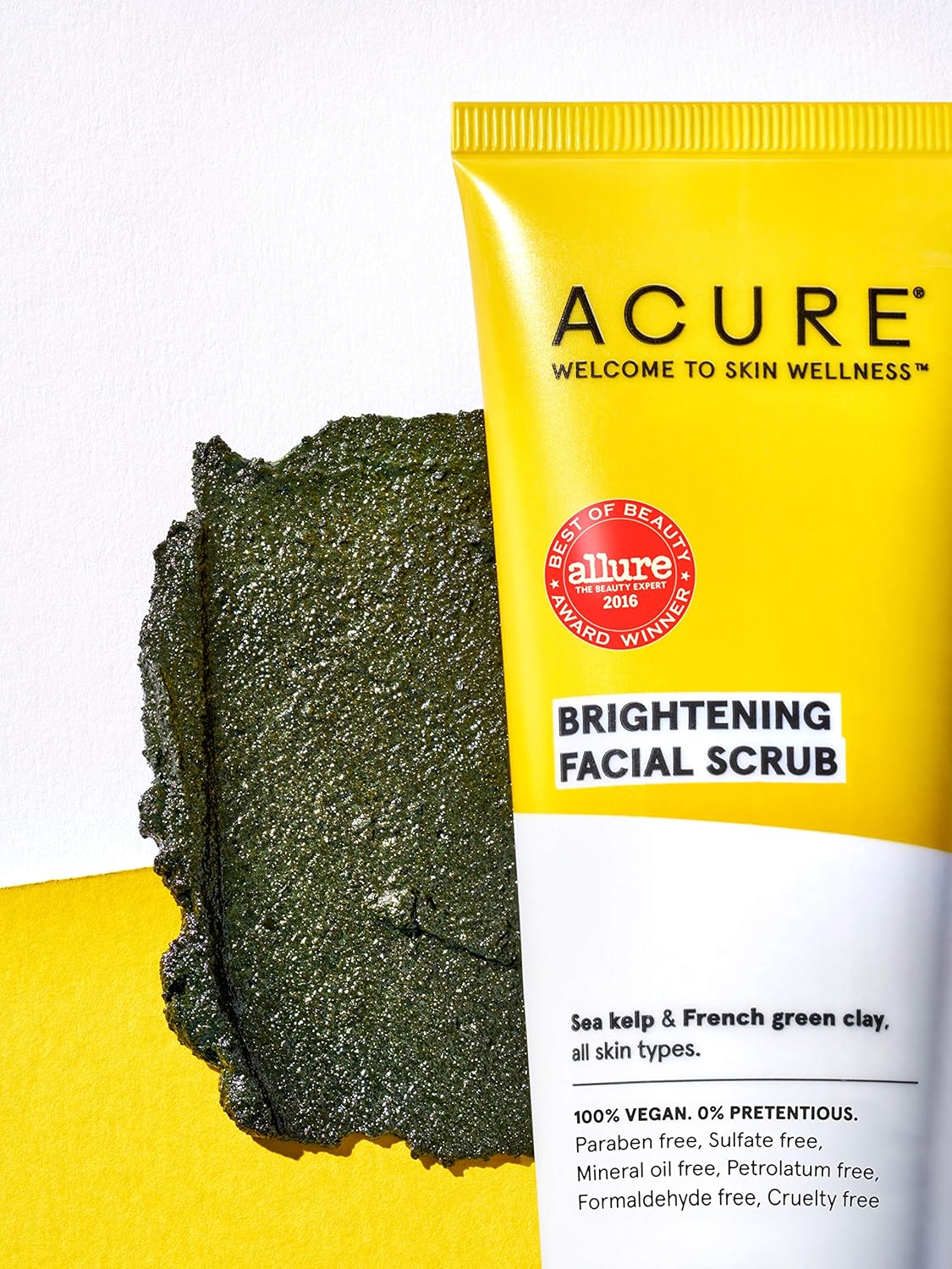 Acure Brightening Facial Scrub |100% Vegan |For A Brighter Appearance | Sea Kelp & French Green Clay - Softens, Detoxifies and Cleanses | All Skin Types | 4 Fl Oz (Packaging May Vary) (ET1012): Health & Personal Care