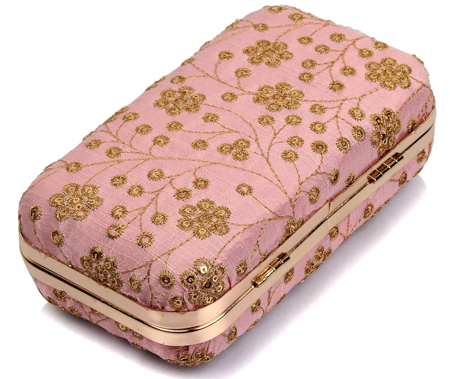 mammon handcrafted women's clutch with sling (bridal-floral-pink)