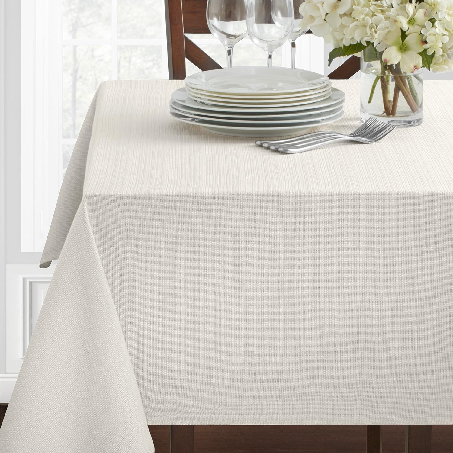 Benson Mills Textured Fabric Tablecloth, 60" x 120" Rectangular, White