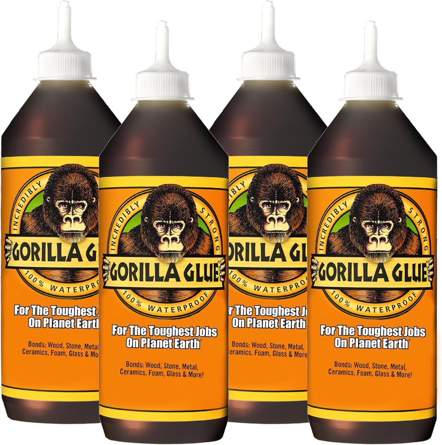 GORILLA GLUE 1044360 1 Litre 4 Pack PU Water Activated Glue, Light