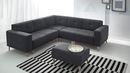Bobochic Luna Canapé Dangle Panoramique Convertible 6 Places Gris Foncé 246 X 246 X 75 Cm
