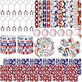 Aoriher 194 Pcs Baseball Party Favor Set Sport Party Gift Bulk Baseball Goodie Bag Filler Mini Ball Toy Silicone Bracelet Tattoo Sticker Keychain Button Pin Slap Bracelet for Birthday Party Supplies